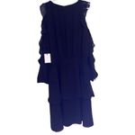 1. State NWT  Black Cold Shoulder Ruffle Sleeve Mini Dress Tiered SZ 0X Modest Photo 8