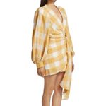 Acler Balloon Sleeve Sutherland Canary Check‎ Wrap Mini Dress Yellow US 10 $395 Photo 2
