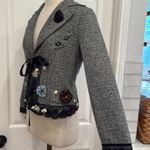 Y2k vintage lace trim rosette detail funky tie front tweed blazer Fairycore Gray Photo 8