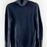 Cashmere by Bloomingdale's Turtleneck Pullover Sweater Gold Button Cuffs Black L Size L Photo 0