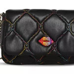 Betsey Johnson  Quilted Bag Rhinestone Lips Rainbow Stitching on Black Photo 0