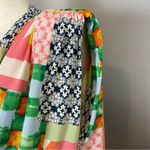 Fate Blouse Patchwork Print Tie Neck Size Large Rayon Sleeveless Padded Shoulder Green Photo 11