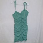 Blush Boutique Green Tie Shoulder Sleeves Ruched Bodycon Mini Dress size large Photo 5