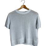 ZARA Cropped Short Sleeve Sweater Pullover Women's Medium Light Blue Sheer Girly Photo 3