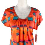 Calvin Klein Firecracker Blouse Small Orange Teal Short Sleeves New Photo 7