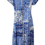 ZARA Blue White Paisley Short Sleeve Button Down Collared Midi Shirt Dress Sz S Photo 0