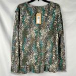 NWT Tru Luxe Jeans Floral Ruffle Trim Long Sleeve Top Medium Brown Photo 2