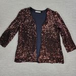 Jenni & Lizzi Sequin Jacket Bronze Metallic Open Front Hand Sewn Theatre Holiday Brown Size M Photo 2