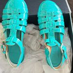 Loewe NWOT Authentic Turquoise calf-skin wedge women shoes/size6 Photo 3
