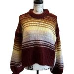ZARA Wool Alpaca Chunky Knit Pullover Striped Sweater Burgundy Size Medium NWOT Photo 0