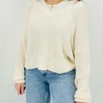 American Eagle  ultra slouchy boho ivory knit v-neck wide neck sweater xs Photo 7