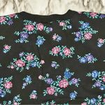 Vintage 80’s Knit Sz M Black Pop Over Cropped Top Shoulder Pads Floral Pattern Blue Size M Photo 5