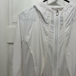 Athleta  Packable White Perforated Windbreaker Rain Hooded Jacket - Size Small Photo 1
