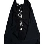 Aerie  Solid Black Lace Up Front Plunge One Piece Halter Swimsuit Maillot Size M Photo 4