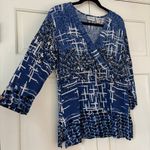 Traveler Size 3 Blue White Multi Pattern Top Faux Wrap Blouse Chicos XL Photo 5