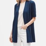 Eileen Fisher Organic Cotton Linen Knit Short Sleeve Open Cardigan XS Indigo Photo 0