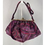 Ann Taylor Retro Paisley Loft Evening Bag Gemstone kiss opening Bow handle Photo 9