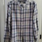 Gap  Womens Long Sleeve pink, Blue and White Plaid Women's large w ruffle collar Photo 0