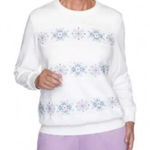 Alfred Dunner Long Sleeve Spliced Biadere White Embroidered Flowers Small Medium Photo 0