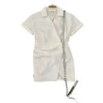 NWT Commense Womens Collared Cuffed Sleeve Button Wrap Short Dress White Medium Photo 4