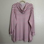 Jane and Delancey  Pink and White Striped V-neck Hoodie Tunic Sweatshirt, Size 1X Photo 4
