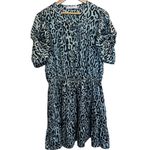 Rebecca Minkoff  Aston Puff-Sleeve Tiered Blouson Mini Dress Blue Leopard Large Photo 2