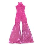Michele Lopez Diana Bell Bottom Fitted Jumpsuit Large Barbie Pink Halter Zip Photo 1