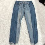 American Eagle ‎ Vintage High Rise Two Tone Fringe Button Fly Jeans 4 Photo 2
