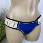 Victoria's Secret Victoria’s Secret Black Blue & Ivory Crochet Triangle Slide 2 Piece Bikini S Photo 2