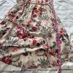 AUW  Floral Midi Dress Women’s Medium Beige Red Short Sleeve Boho Peasant Western Photo 8