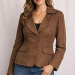 Oleg Cassini Vintage Embroidered Brown Blazer Faux Suede Medium/8 Career Church Photo 0