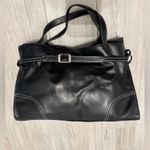 Black Top Handle Bag with White Stitching Photo 2