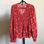 SheIn  size XL Clasi Floral Print Lantern Sleeve Peplum Blouse Photo 2