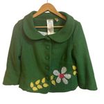 Anthropologie  IF Kelly green flower appliqué suit jacket blazer wool blend short Photo 0