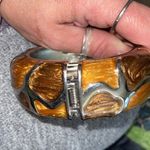 Deep Earth Tone Enamel Golden Swirl Bangle Bracelet Gold Photo 4