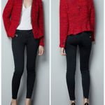 ZARA Red Blazer Fantasy Boucle Red metal embellished blazer size large RARE Photo 7