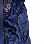 Vintage Velvet Maxi Dress 3/4 Sleeve Tie Front Floral Applique Dark Blue Size undefined Photo 3