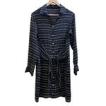 Theory Black Silk Semi Sheer Collared Waist Tie Long Sleeve Shirt Dress Small Photo 3