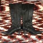 Y2K Cyber Punk Gothic Baddie Knee High Black Boots Silver Buckle Pointed Toe Photo 1