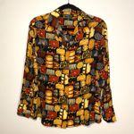 J. McLaughlin  for Sanyo Vintage 100% Silk Purse Print Button Down Blouse size 10 Photo 0