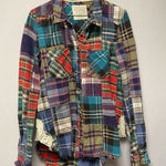 Free People We The Free Lost in Plaid Patchwork Button Down Multi Color Flannel Shirt S|P Photo 0