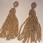 Elegant Tan Shimmer Beaded Boho Tassel Earrings Photo 1
