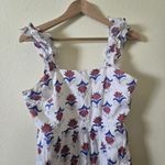 J.Crew Floral Print Midi Dress Ruffle Strap Sleeveless White Red Blue Size 4 Photo 1