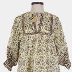 Cleobella  Boho Floral Mini Dress Small Brown Cream Puff Sleeve Ruffle Hem Tassel Photo 1
