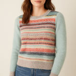 Anthropologie Knitted & Knotted Fuzzy Stripe Eyelash Sweater Pastel Blue Size XS Photo 0