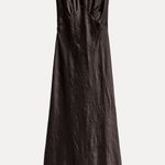 ZARA  dress maxi long brown wrinkle satin effect bodycon wedding party cocktail Photo 12