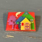 Vintage Handmade “House Pin” Brooch by Lucinda Yates (Colorful) Red Photo 0