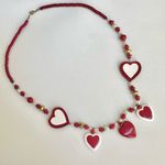 Red white faux pearl gold tone heart beaded necklace Photo 1