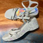 Vtg 90s Y2k Seventeen Platform sandals floral iridescent sequined size 7.5 White Photo 0
