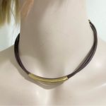 Lucky Brand Dark Brown Double Leather With Gold Bar Choker Necklace Photo 1